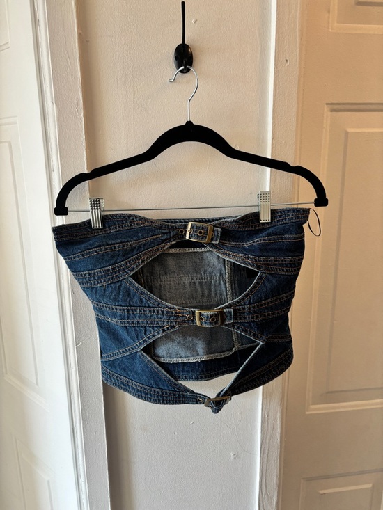 Lioness Tops - LIONESS Buckle Corset in Dark Denim